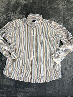 Sero By Forsyth Mens Multi-Color Striped Non-Iron Cotton Button-Down Shirt 2XL
